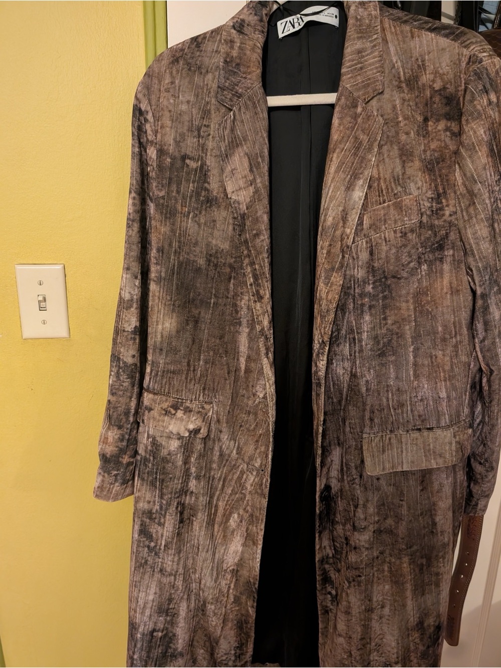 Zara Distressed Brown Patterned Trench Coat
